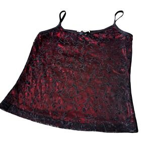 Vtg 90s Joule Red Glitter Black Lace Cami Top Party Goth Vampy Alt Tank Top